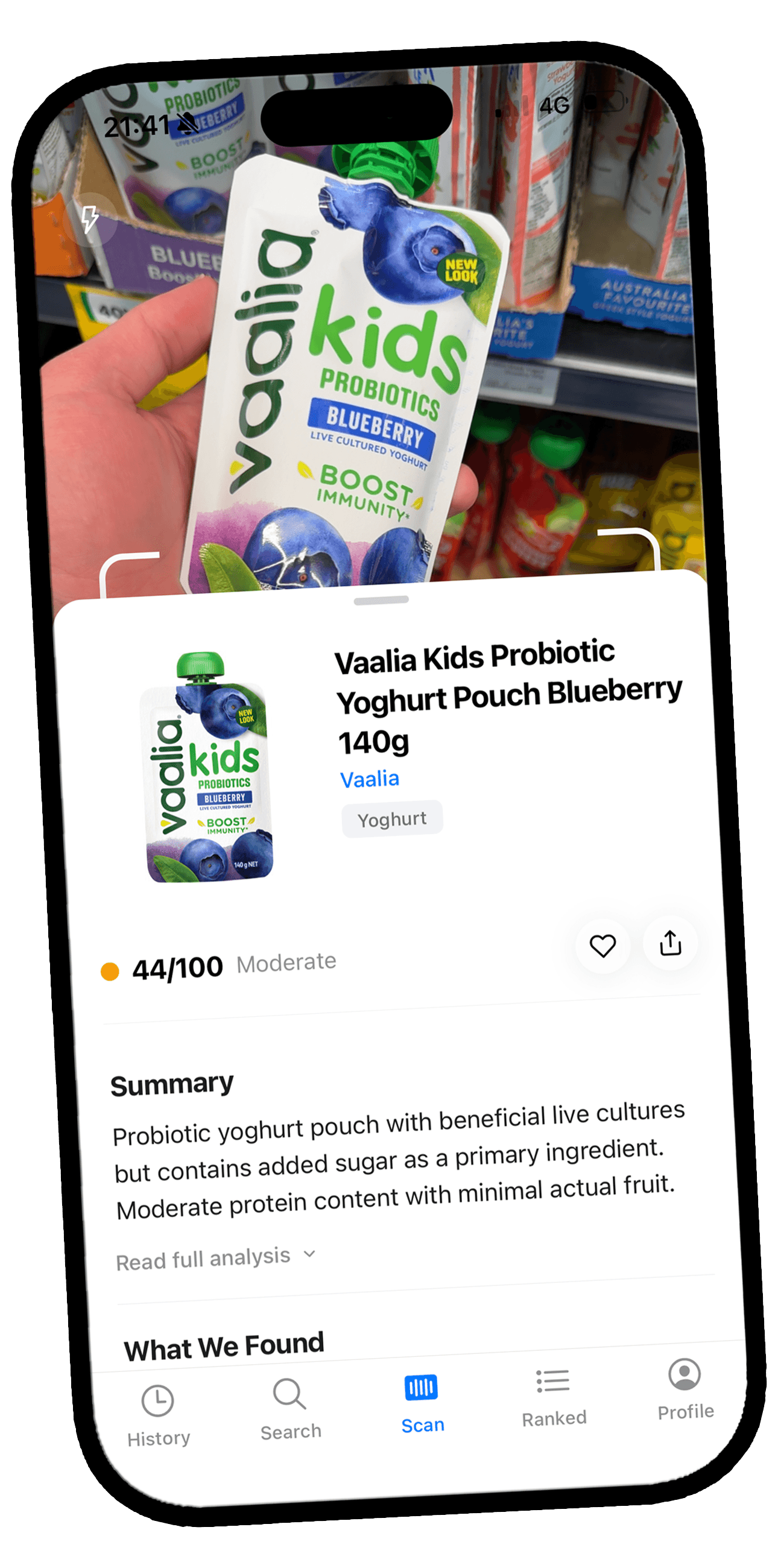 Trulu app - product score and search screens